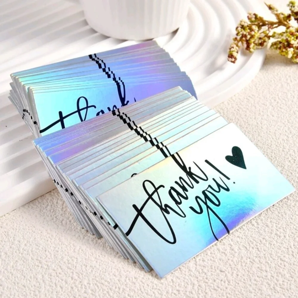 🔹️550 bundle piece 50 silver thank you cards +500 “Thank You”  silver Stickers